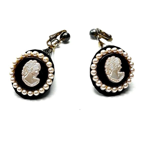 William de Lillo Black Cameo Cone Earrings—Space Age 1960s Faceted Acrylic Drops - Picture 2 of 15